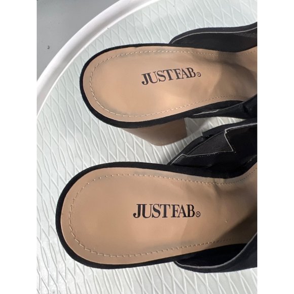 JustFab Bijou Heeled Mule Sandal Womens 10 Black Microfiber Open Toe Block Heel - Picture 7 of 11